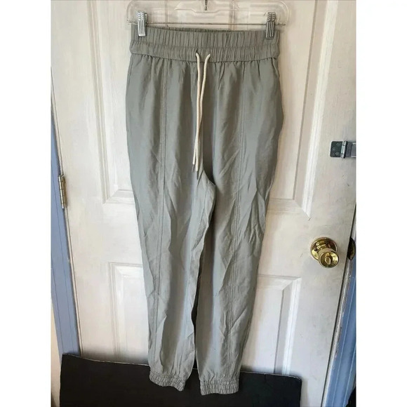 ZARA Khaki High-Waist Tapered Leg Jogger Pants Womens S Pockets Elastic Waist - Picture 2 of 5